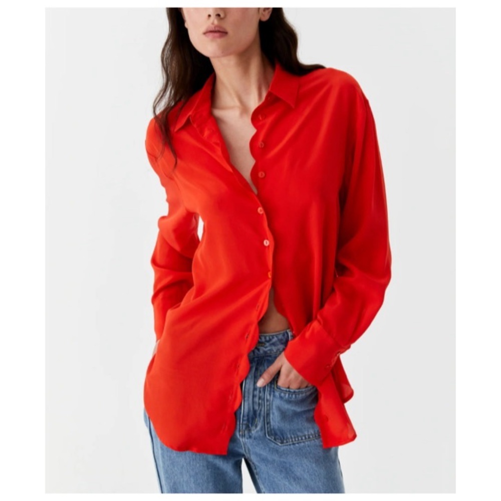 Flash Sale LIPSLIDE Blouse Red Ling Sleeves Button-up Blouse NEW Size XS